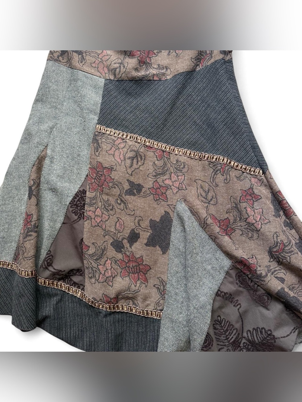 Vintage Lisa Campione Patchwork Tweed Floral Midi Skirt Euro 42 - Picture 2 of 7